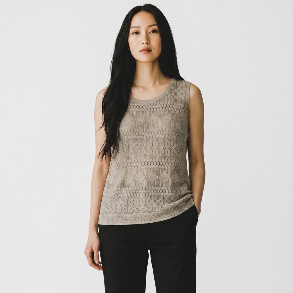 Chicos Womens Lace Tank Sz 2 Large Green Minimalist Career Casual Coastal NWT